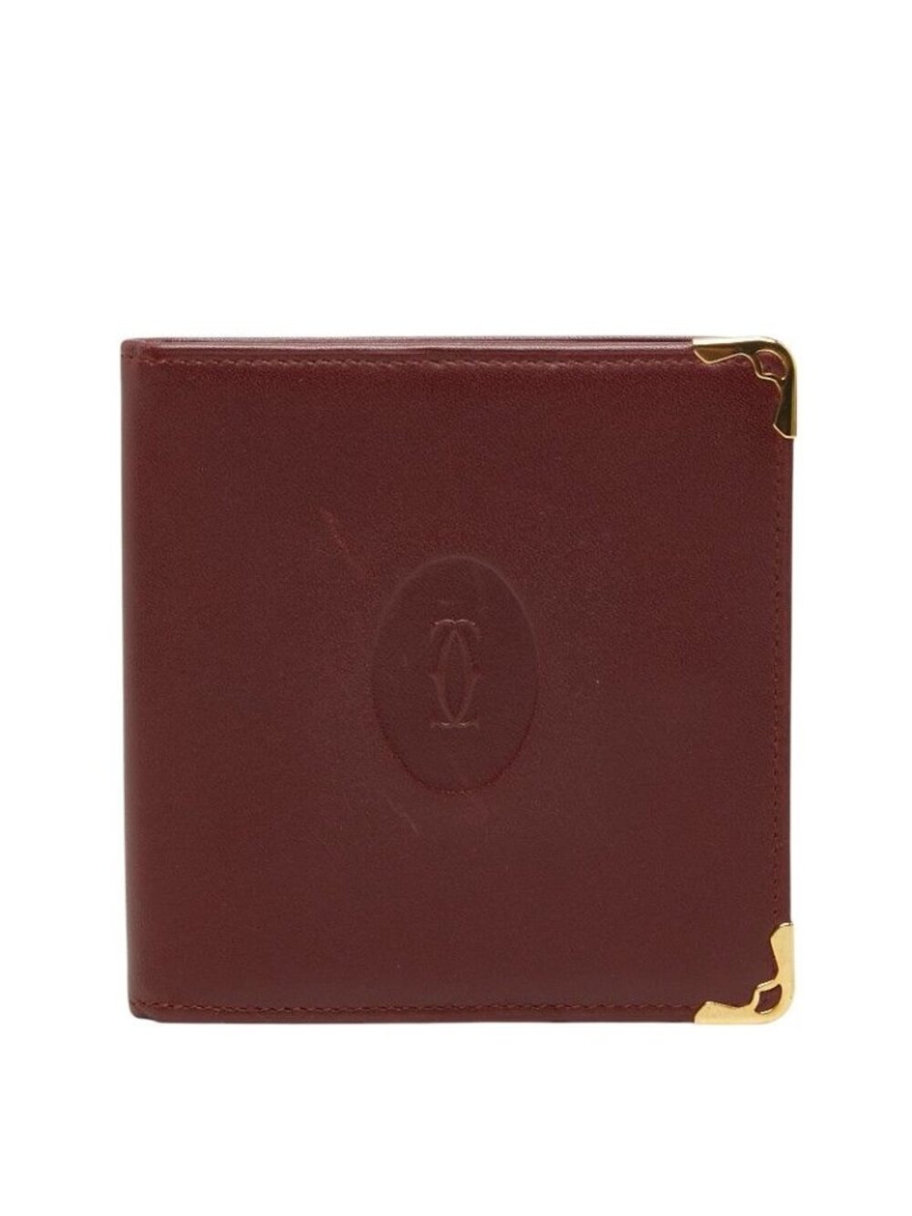 Cartier Must Line Bifold Wallet Billfold Wine Red Bordeaux Leather